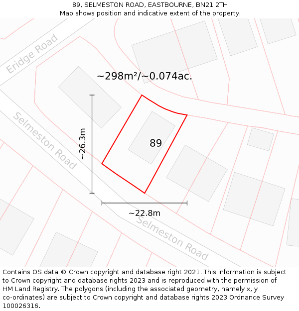 89, SELMESTON ROAD, EASTBOURNE, BN21 2TH: Plot and title map