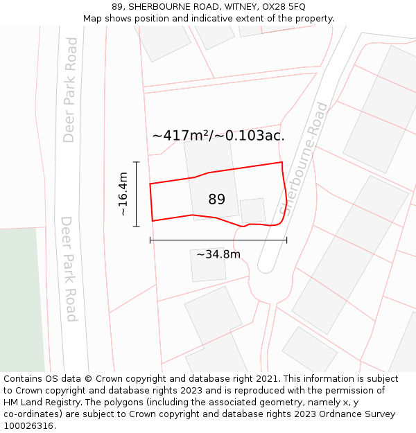 89, SHERBOURNE ROAD, WITNEY, OX28 5FQ: Plot and title map