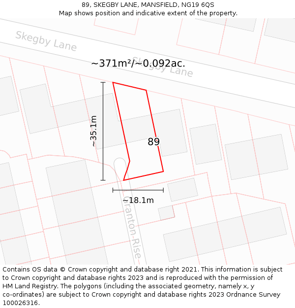 89, SKEGBY LANE, MANSFIELD, NG19 6QS: Plot and title map