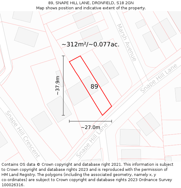 89, SNAPE HILL LANE, DRONFIELD, S18 2GN: Plot and title map