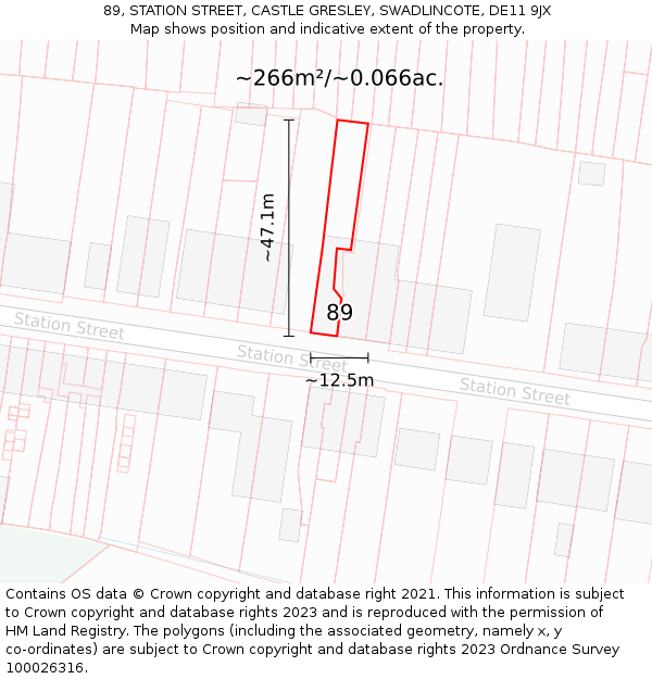 89, STATION STREET, CASTLE GRESLEY, SWADLINCOTE, DE11 9JX: Plot and title map