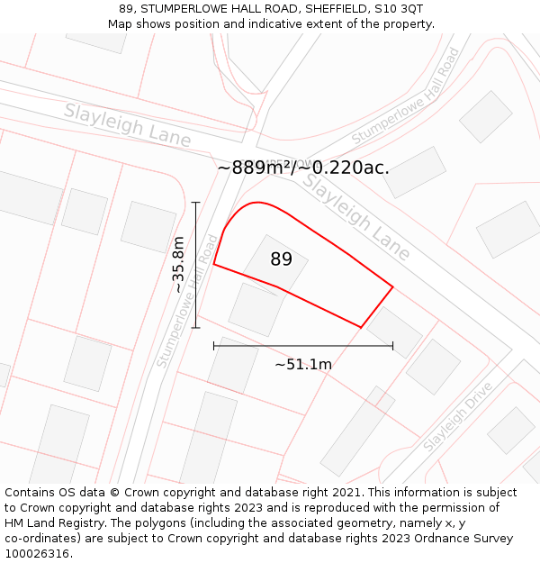 89, STUMPERLOWE HALL ROAD, SHEFFIELD, S10 3QT: Plot and title map