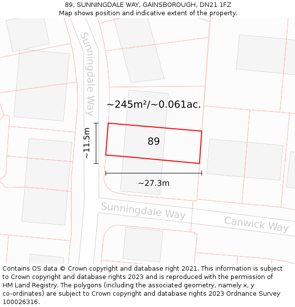 89, SUNNINGDALE WAY, GAINSBOROUGH, DN21 1FZ: Plot and title map