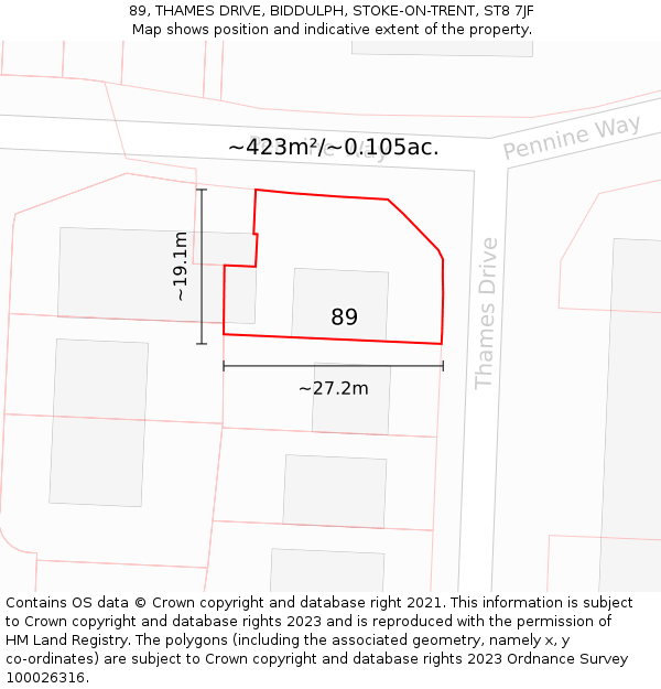 89, THAMES DRIVE, BIDDULPH, STOKE-ON-TRENT, ST8 7JF: Plot and title map