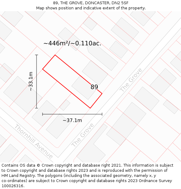 89, THE GROVE, DONCASTER, DN2 5SF: Plot and title map