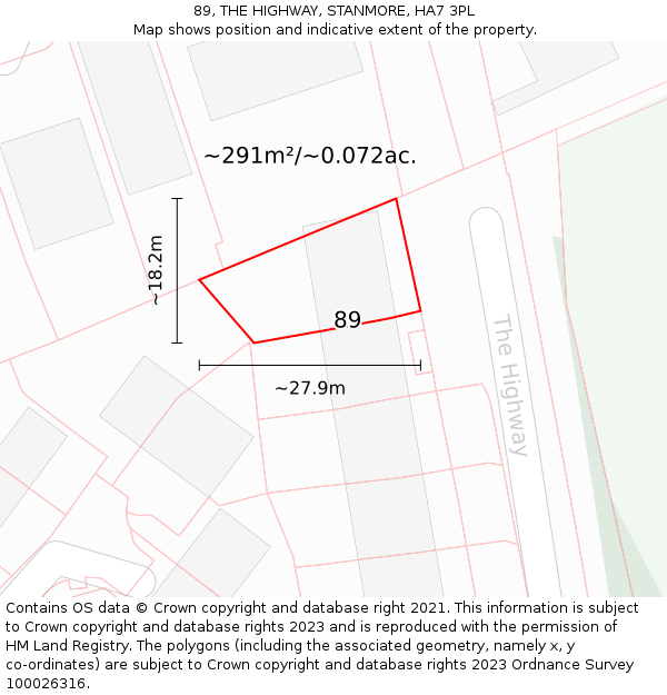 89, THE HIGHWAY, STANMORE, HA7 3PL: Plot and title map