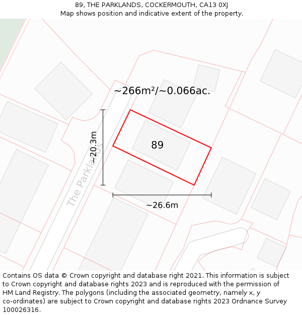 89, THE PARKLANDS, COCKERMOUTH, CA13 0XJ: Plot and title map