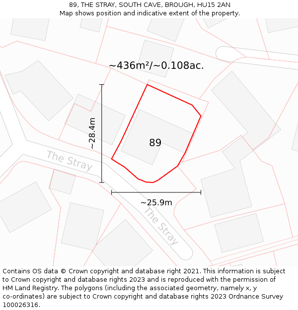 89, THE STRAY, SOUTH CAVE, BROUGH, HU15 2AN: Plot and title map