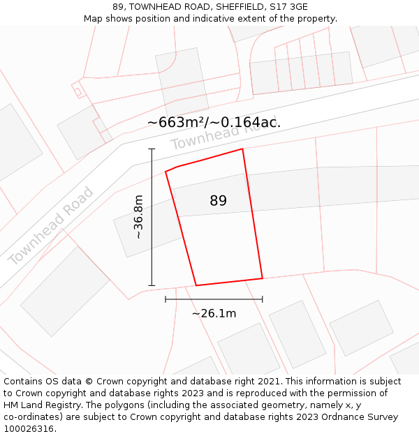 89, TOWNHEAD ROAD, SHEFFIELD, S17 3GE: Plot and title map