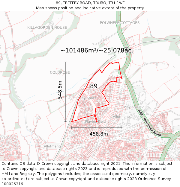 89, TREFFRY ROAD, TRURO, TR1 1WE: Plot and title map