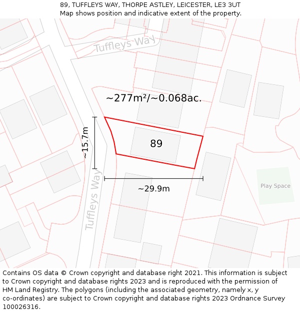 89, TUFFLEYS WAY, THORPE ASTLEY, LEICESTER, LE3 3UT: Plot and title map
