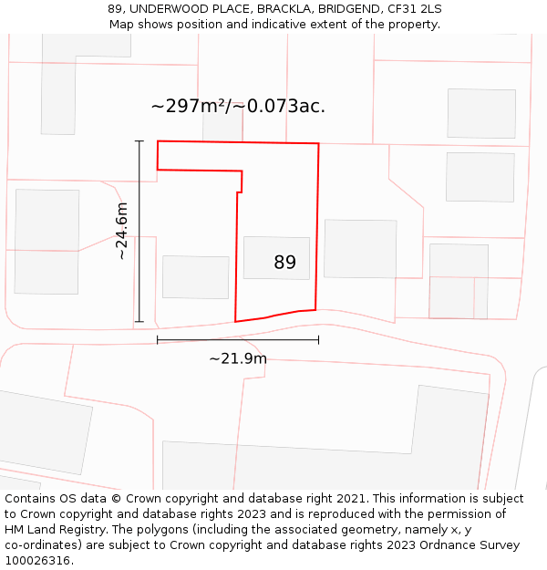 89, UNDERWOOD PLACE, BRACKLA, BRIDGEND, CF31 2LS: Plot and title map