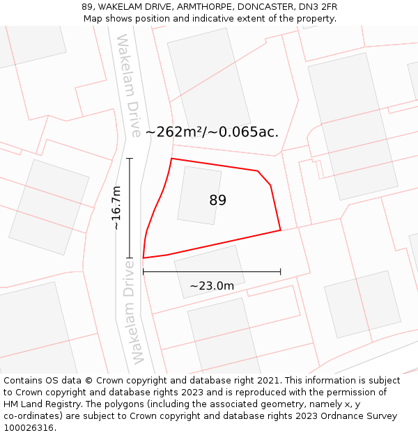 89, WAKELAM DRIVE, ARMTHORPE, DONCASTER, DN3 2FR: Plot and title map