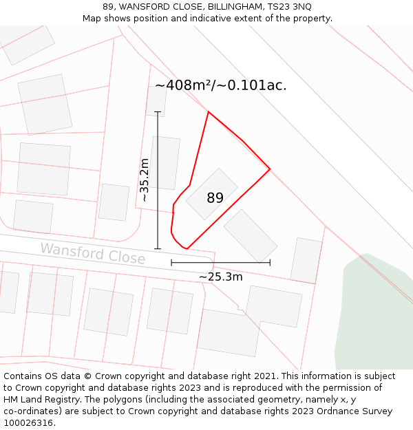 89, WANSFORD CLOSE, BILLINGHAM, TS23 3NQ: Plot and title map