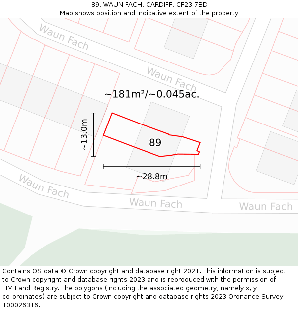 89, WAUN FACH, CARDIFF, CF23 7BD: Plot and title map