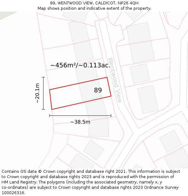 89, WENTWOOD VIEW, CALDICOT, NP26 4QH: Plot and title map