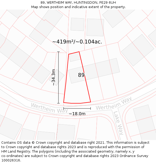 89, WERTHEIM WAY, HUNTINGDON, PE29 6UH: Plot and title map