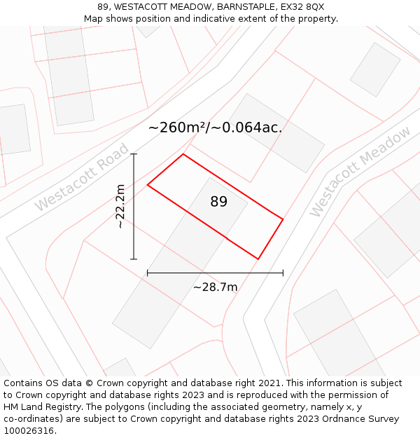 89, WESTACOTT MEADOW, BARNSTAPLE, EX32 8QX: Plot and title map
