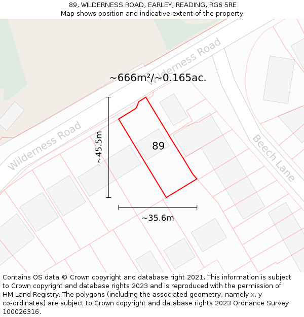 89, WILDERNESS ROAD, EARLEY, READING, RG6 5RE: Plot and title map