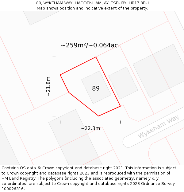 89, WYKEHAM WAY, HADDENHAM, AYLESBURY, HP17 8BU: Plot and title map