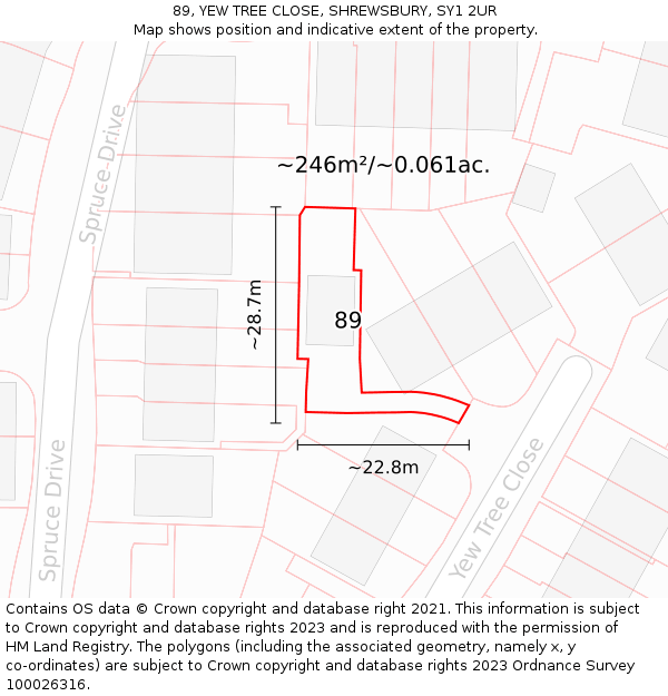 89, YEW TREE CLOSE, SHREWSBURY, SY1 2UR: Plot and title map