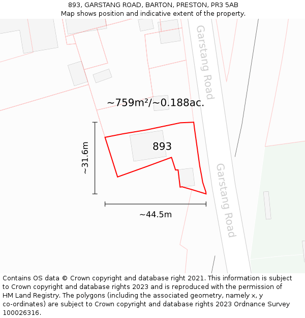 893, GARSTANG ROAD, BARTON, PRESTON, PR3 5AB: Plot and title map