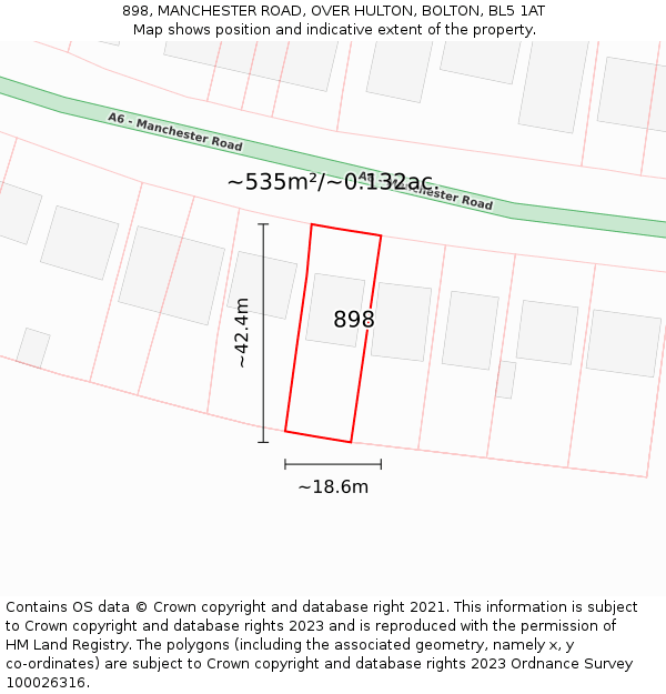 898, MANCHESTER ROAD, OVER HULTON, BOLTON, BL5 1AT: Plot and title map