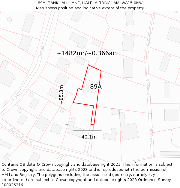 89A, BANKHALL LANE, HALE, ALTRINCHAM, WA15 0NW: Plot and title map