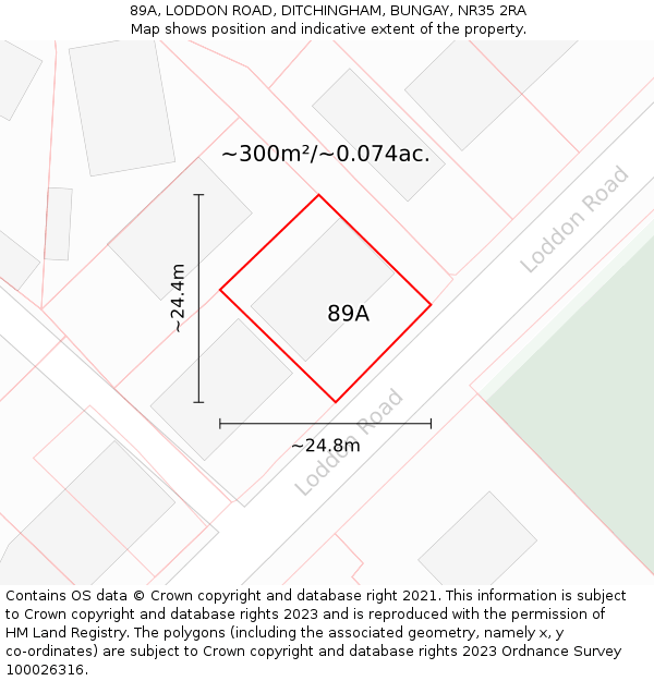 89A, LODDON ROAD, DITCHINGHAM, BUNGAY, NR35 2RA: Plot and title map