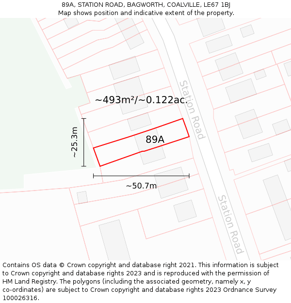 89A, STATION ROAD, BAGWORTH, COALVILLE, LE67 1BJ: Plot and title map