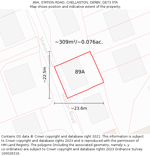 89A, STATION ROAD, CHELLASTON, DERBY, DE73 5TA: Plot and title map