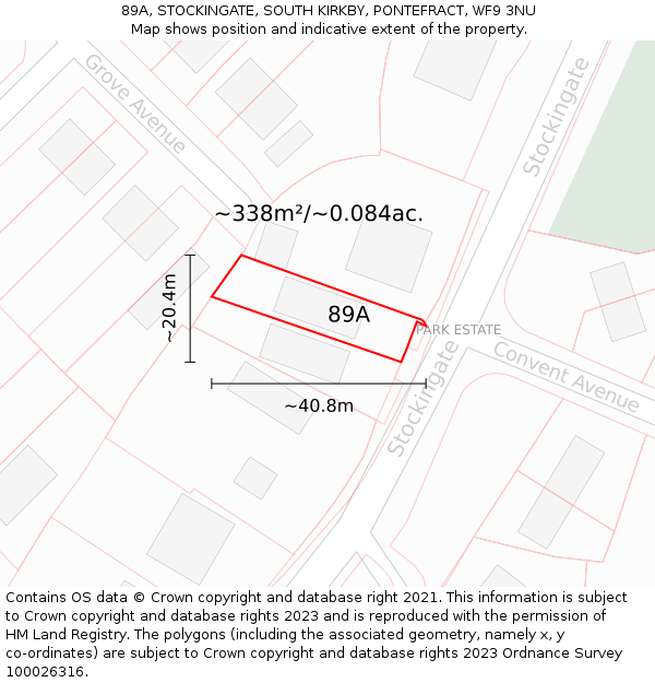 89A, STOCKINGATE, SOUTH KIRKBY, PONTEFRACT, WF9 3NU: Plot and title map