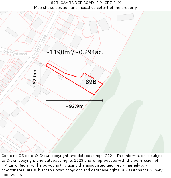 89B, CAMBRIDGE ROAD, ELY, CB7 4HX: Plot and title map