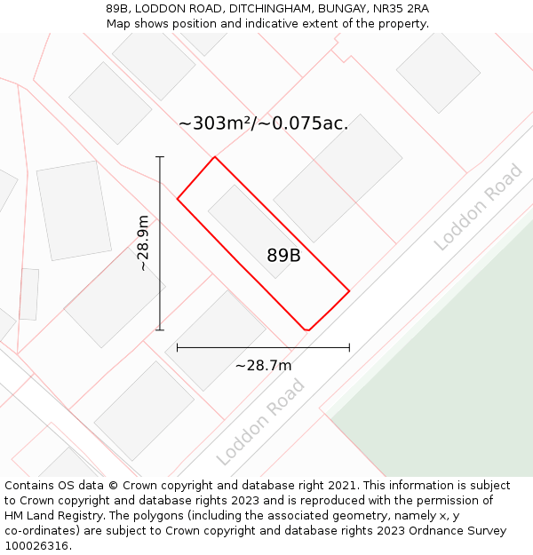 89B, LODDON ROAD, DITCHINGHAM, BUNGAY, NR35 2RA: Plot and title map
