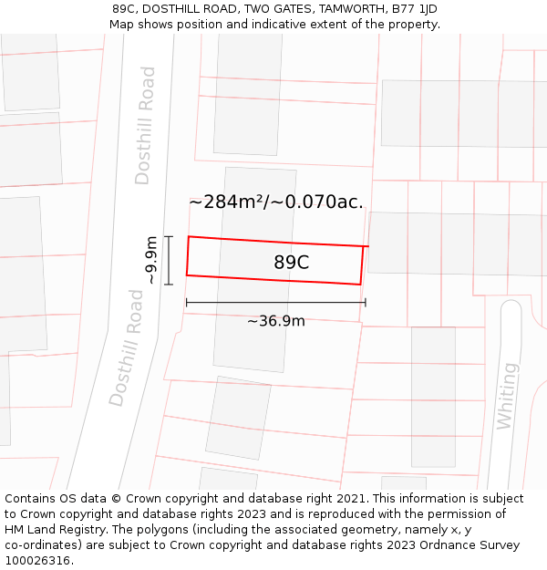 89C, DOSTHILL ROAD, TWO GATES, TAMWORTH, B77 1JD: Plot and title map