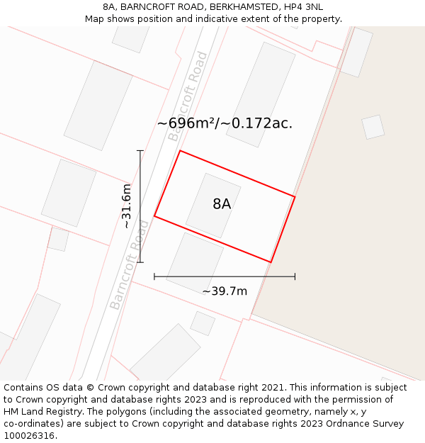 8A, BARNCROFT ROAD, BERKHAMSTED, HP4 3NL: Plot and title map
