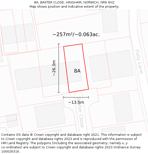 8A, BAXTER CLOSE, HINGHAM, NORWICH, NR9 4HZ: Plot and title map