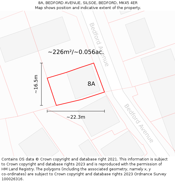 8A, BEDFORD AVENUE, SILSOE, BEDFORD, MK45 4ER: Plot and title map