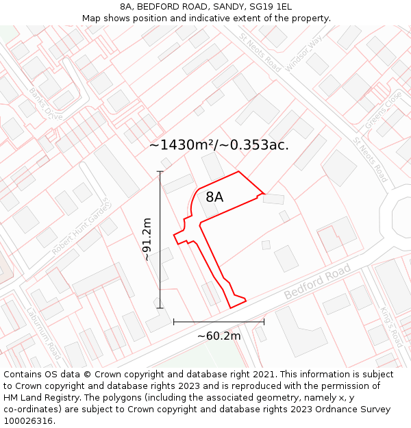 8A, BEDFORD ROAD, SANDY, SG19 1EL: Plot and title map