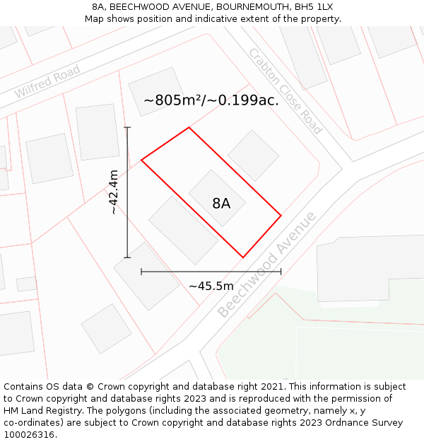 8A, BEECHWOOD AVENUE, BOURNEMOUTH, BH5 1LX: Plot and title map