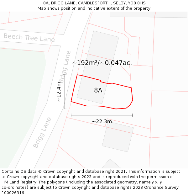 8A, BRIGG LANE, CAMBLESFORTH, SELBY, YO8 8HS: Plot and title map
