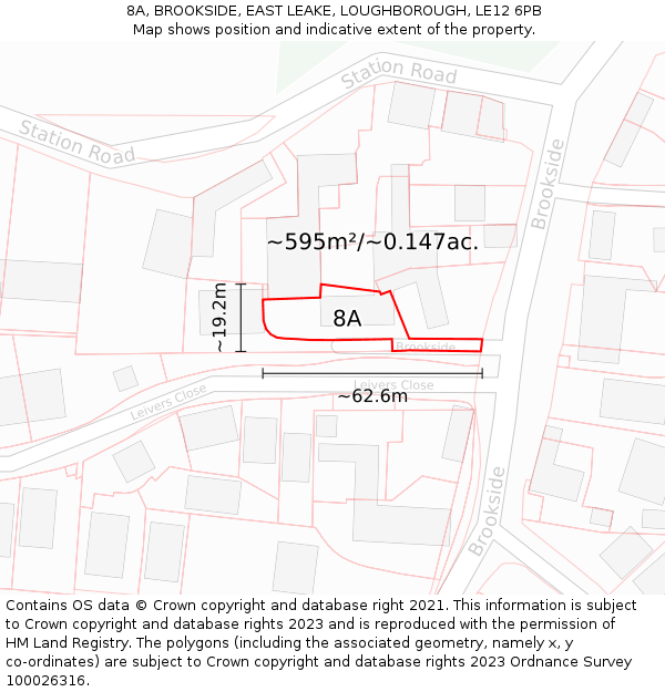 8A, BROOKSIDE, EAST LEAKE, LOUGHBOROUGH, LE12 6PB: Plot and title map