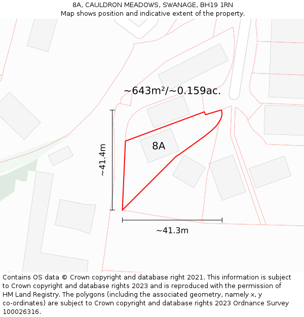 8A, CAULDRON MEADOWS, SWANAGE, BH19 1RN: Plot and title map