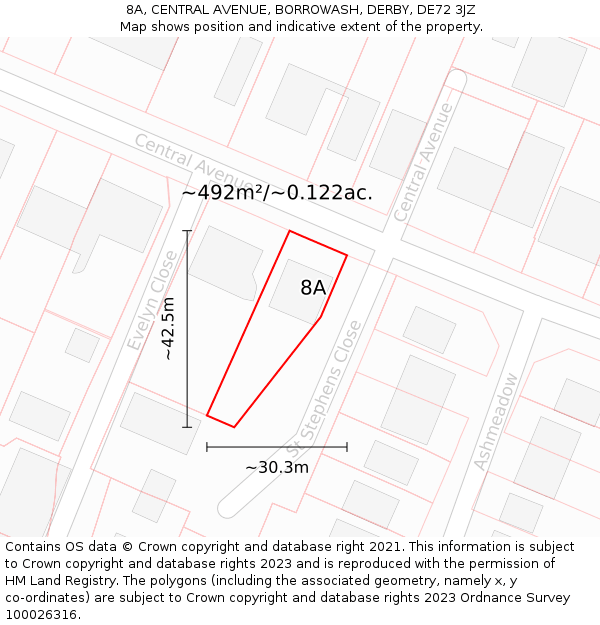 8A, CENTRAL AVENUE, BORROWASH, DERBY, DE72 3JZ: Plot and title map