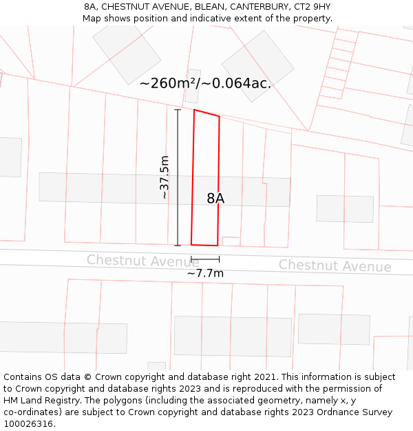 8A, CHESTNUT AVENUE, BLEAN, CANTERBURY, CT2 9HY: Plot and title map