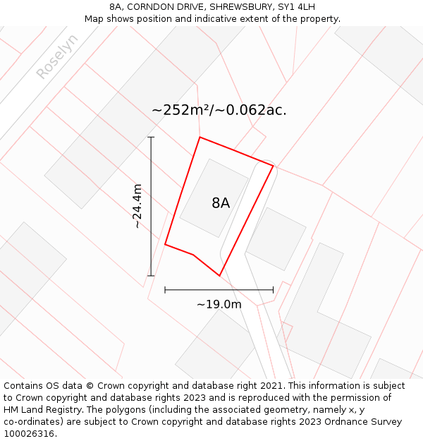 8A, CORNDON DRIVE, SHREWSBURY, SY1 4LH: Plot and title map