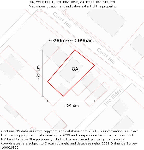 8A, COURT HILL, LITTLEBOURNE, CANTERBURY, CT3 1TS: Plot and title map