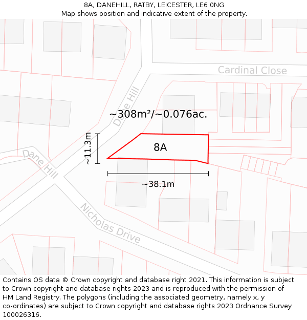 8A, DANEHILL, RATBY, LEICESTER, LE6 0NG: Plot and title map