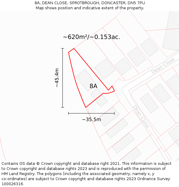 8A, DEAN CLOSE, SPROTBROUGH, DONCASTER, DN5 7PU: Plot and title map