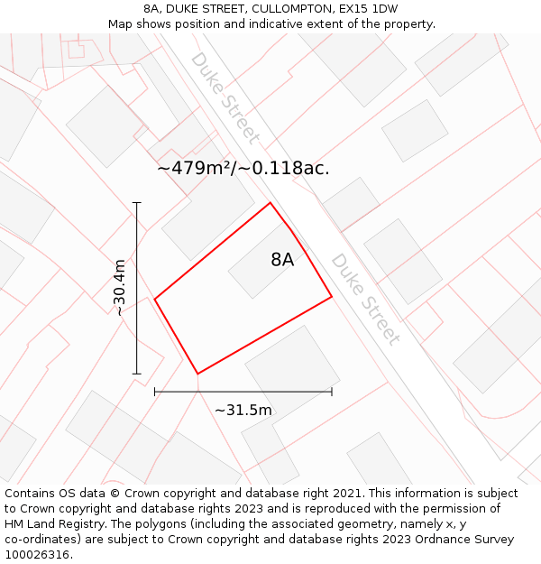 8A, DUKE STREET, CULLOMPTON, EX15 1DW: Plot and title map